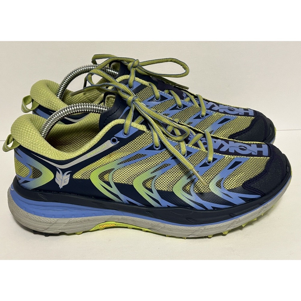 Hoka One One Womens Speedgoat Hiking Trail Run Shoes Blue Yellow/Green Sz 10